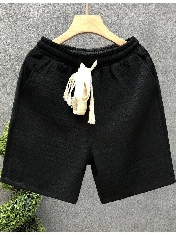 Men's Clothing White Jacquard Shorts Thin Casual Shorts Ethnic Straight Pants_viptrois.com