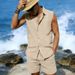 Men's Linen Blend Short Sleeve Shirt & Shorts Set | Breathable Summer Resort Wear, Hawaiian Print Vacation Outfit_viptrois.com