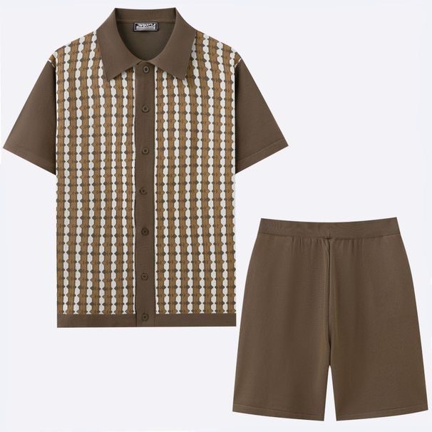 Men's Clothing Casual Cool Silk Knitted POLO Shirt Suit Short Sleeved Jacquard Two Piece Suit For Men SY0181_viptrois.com