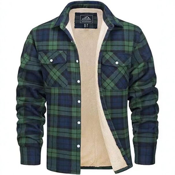 Pulse 2025 Thickened European And American Style Turn-down Collar Plaid Men's Jacket Shirt New Long Sleeve_viptrois.com