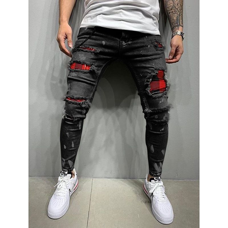 New Men's Slim Fit Ripped Pants New Men's Painted Jeans Factory Direct Sale_viptrois.com