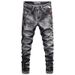 Retro European American Men's Jeans Distressed Vintage Black Gray Washed Slim Fit Straight Leg mid Waist Cotton Street Style_viptrois.com