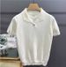Men's Clothing Men's Handsome Small V Neck Solid Color Knitted Polo Shirt British Slim Short Sleeved T Shirt Casual Retro Top Trend_viptrois.com