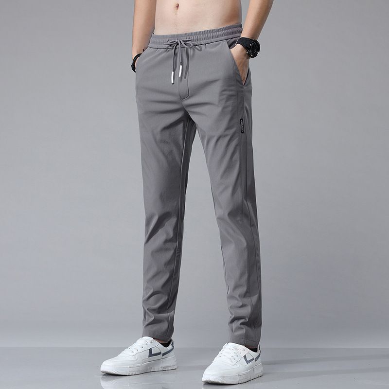 Spring Summer New Men's Casual Straight Slim Fit Stretch Ice Silk Sports Non-Iron Smooth Korean Style Trendy Long Pants_viptrois.com