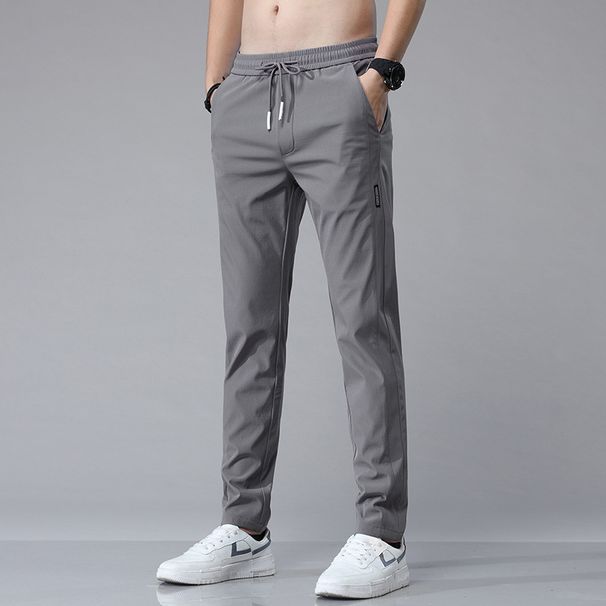 Spring Summer New Men's Casual Straight Slim Fit Stretch Ice Silk Sports Non-Iron Smooth Korean Style Trendy Long Pants_viptrois.com