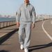 Men's Clothing New European And American Men's Casual Trousers Stand Collar Versatile Jacquard Pit Stripe Knitted Sweater Autumn Suit_viptrois.com