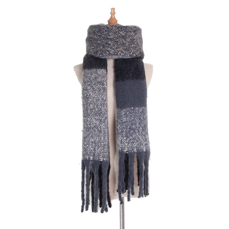 Unisex Autumn and winter circle sand coarse tassels large grid horizontal plaid scarf shawl collar_viptrois.com