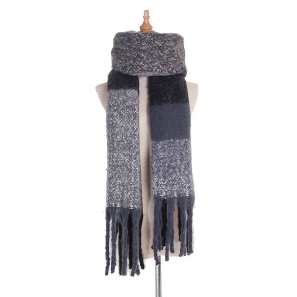 Unisex Autumn and winter circle sand coarse tassels large grid horizontal plaid scarf shawl collar_viptrois.com