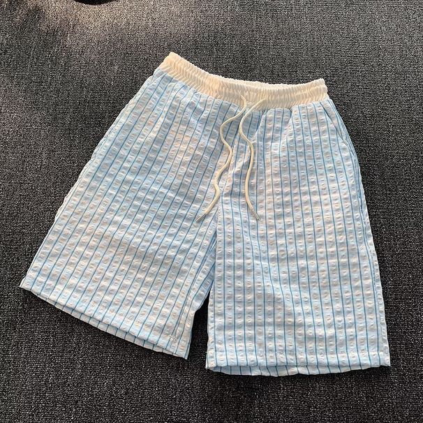 Men's High-Waisted Green Striped Casual Shorts Retro Hot Girl Style New Summer Vacation Beach Pants_viptrois.com