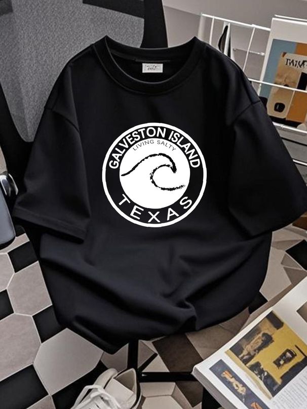 Galveston Island Texas Living Salty Men's T Shirt Purple MEDIUM Stretched Stylish Summer Homme Slightly Fashion Comfortable Soft Graphic_viptrois.com