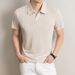 Men's Short Sleeve Knit Polo Shirt, Textured Stripe & Seagull Collar Design, Breathable Summer Casual Top_viptrois.com
