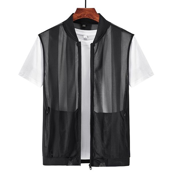 K Mesh Lapel Vest, Lightweight, Cool, Breathable, Men's Openwork Plus-size Multi-pocket Tank Top. No Inner Short Sleeved T-shirt_viptrois.com