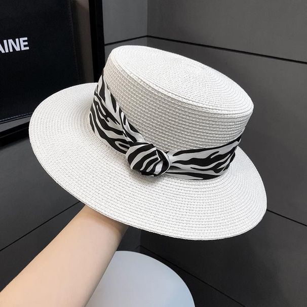 Flat Top For Women Summer French Zebra Pattern New Sun Outdoor Vacation Sunshade Straw Hat_viptrois.com