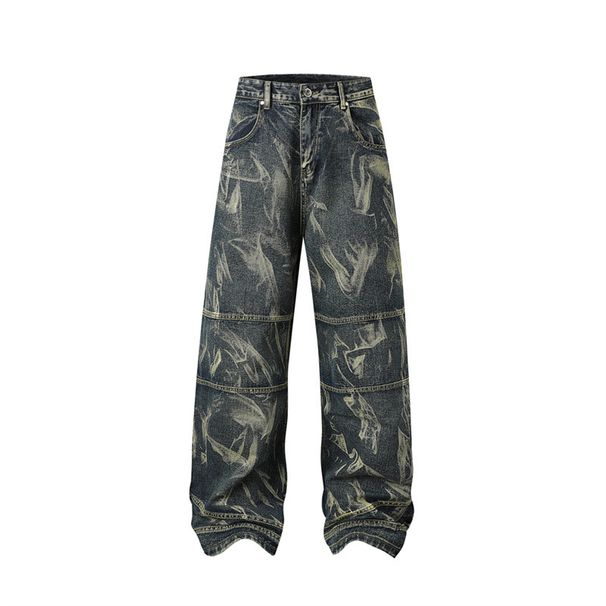 Men's Clothing High Street Distressed Jeans For Men And Women Dyed Personalized Design Cool Deconstruction Trendy Retro Straight Trousers_viptrois.com