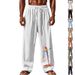 Men's Parrot Print Linen Pants – Loose Fit Casual Trousers With Tropical Bird Design (8 Colors, S-XXXL)_viptrois.com