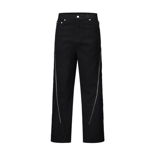 Double Open Large Zipper Jeans For Men Casual Loose VIBE Style Mopping Jeans Hip Hop Baggy Jeans Black Denim_viptrois.com