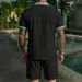 Men's Casual Short Sleeve Shirt & Shorts Set, Color Block Beachwear Summer Outfit For Vacation_viptrois.com
