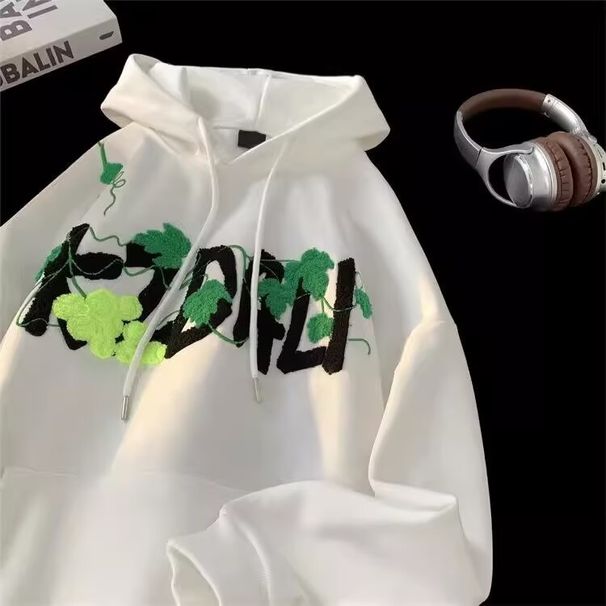 New grape tennis hooded thick hoodie with men's spring and autumn pattern design, loose fit hoodie jacket top_viptrois.com