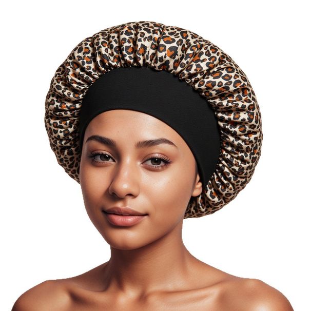 Wide Brim Women's Pullover High Elasticity Beauty Chemotherapy Hat Butterfly Flower Print Satin Sleep Cap_viptrois.com