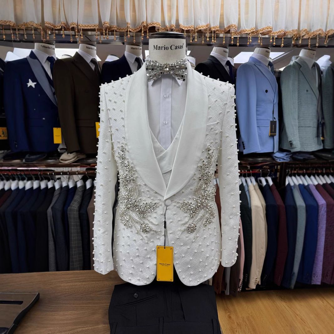 Voghion Men's 3-Piece Slim Fit Suit Set - Formal & Casual Blazer+Pants+Vest, Lightweight Acetate Fabric For Wedding, Office, Banquet (White, XS-XXXL)_viptrois.com