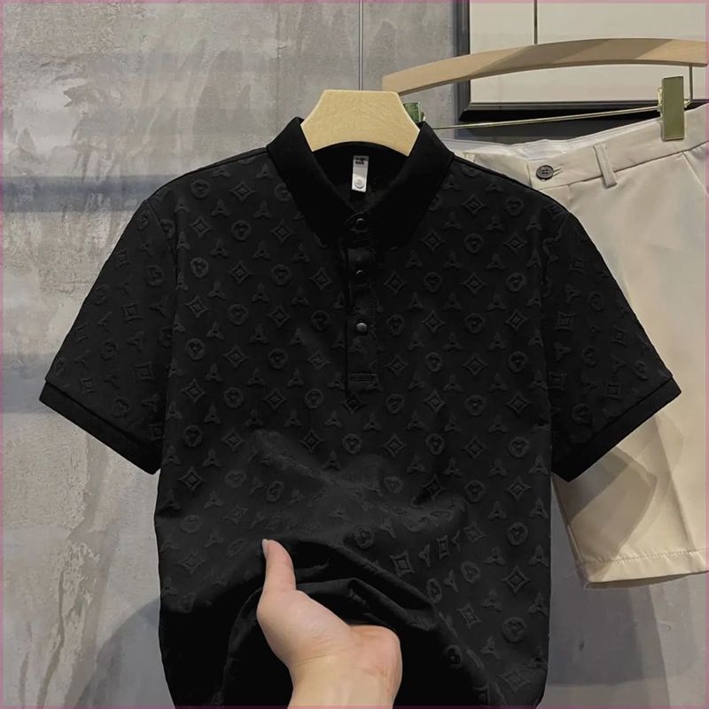 Men's Clothing Summer Short Sleeve Men's T-Shirt Light Luxury Jacquard Shirt Casual Slim Fit Comfortable And Breathable Style For Men_viptrois.com