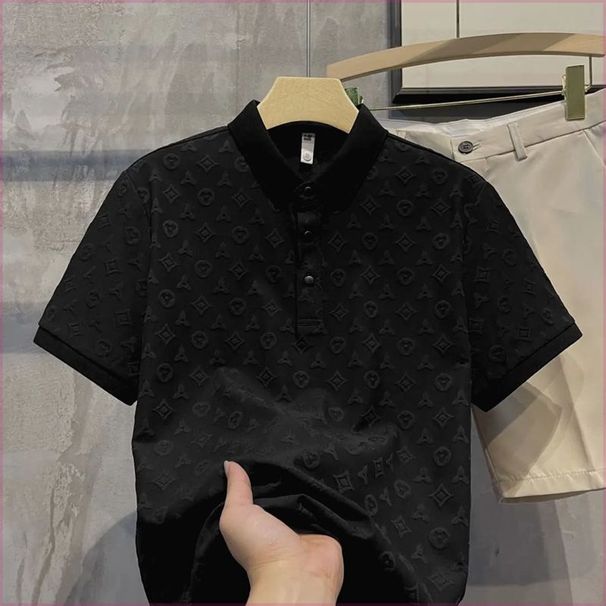 Men's Clothing Summer Short Sleeve Men's T-Shirt Light Luxury Jacquard Shirt Casual Slim Fit Comfortable And Breathable Style For Men_viptrois.com