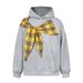 Patchwork Plaid Butterfly Lace-Up Hoodie American Style Trendy Brand Men's Fashion Vibe Design Loose Casual Pullover_viptrois.com