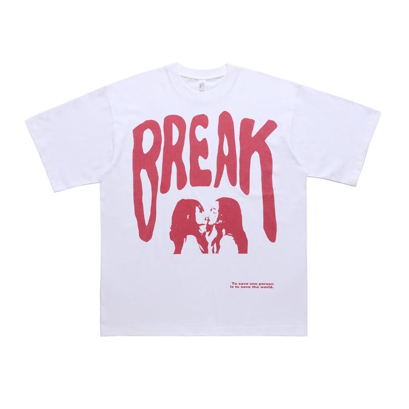 Summer Chinese Style American High Street Text Print 240g Drop Shoulder Loose Fit Couple T-Shirt Trend_viptrois.com