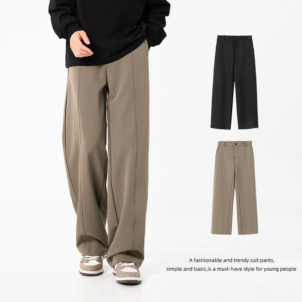 Monochrome Man- Custom Mid-Slit Splicing Design Casual Men's Trousers Autumn Style Draped Loose Trendy Straight-Leg Pants_viptrois.com