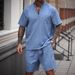 Men's Clothing V Neck Men's Summer Fashion Short Sleeved Henry Style American Tough Solid Color T Shirt Slim Suit_viptrois.com