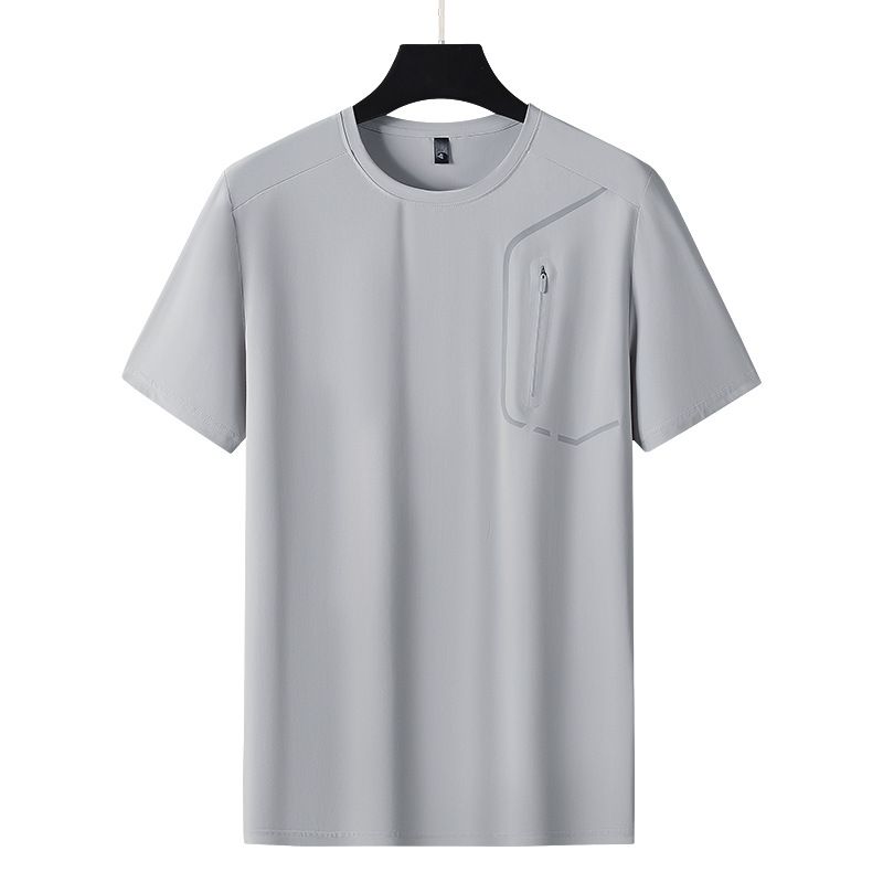 Men's Clothing Summer Ice Silk Short Sleeved Men's Chest Zipper T Shirt High Elastic Short Sleeved Men's Outdoor Quick Drying T_viptrois.com