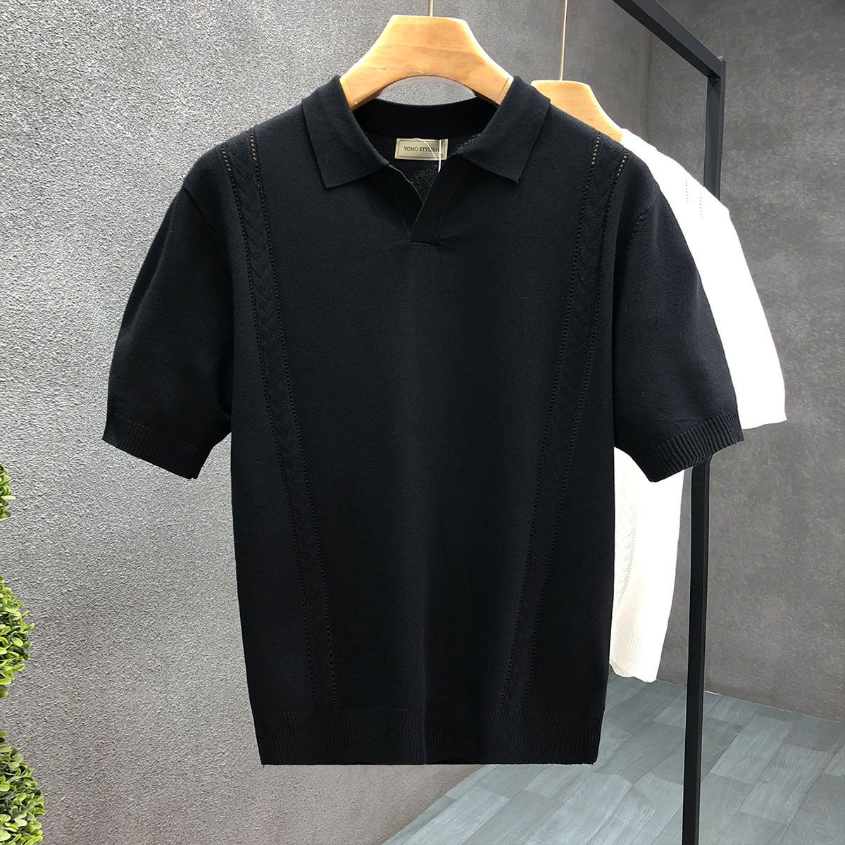 Men's Clothing Light Luxury Lapel Short Sleeved Sweater Summer Thin Half Sleeved Knitted Sweater New Men's Ice Silk Top_viptrois.com