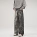Men's Clothing Splashed Printed Jeans Washed Heavy Loose Wide Leg Floor Length Pants_viptrois.com