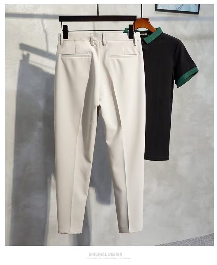 Men's Stretch Comfort Casual Pants Slim Fit Straight Leg Trousers For Spring Summer Lightweight Breathable Office & Daily Wear_viptrois.com