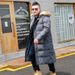 Men's Clothing Extra Long Down Coat For Big & Tall, 700 Fill Power White Duck Down, Waterproof Winter Jacket With Fox Fur Collar, Black & Grey_viptrois.com