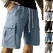Men's Linen Blend Cargo Shorts With Drawstring Waist Multi-Pocket Workwear Casual Summer Shorts Breathable Beach Shorts_viptrois.com