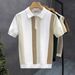 Men's Clothing Shirt Lapel Short Sleeved Knitted Sweater For Men Half Zipper Color Matching British Business Slim_viptrois.com