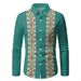 Cross-border European And American Ethnic Print Casual Geometric Pattern Men's Long-sleeve Shirt, Regular Fit Button-up_viptrois.com