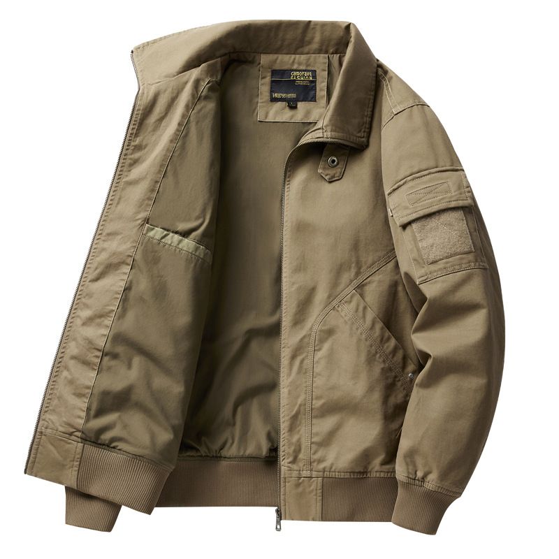 Men's Clothing new pure cotton work jacket men's spring and autumn casual loose high collar pilot jacket coat_viptrois.com