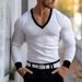 Men's Clothing V-Neck Thermal Long Sleeve T-Shirt For Women & Men - Soft Fleece Lined Winter Base Layer, Slim Fit Casual Top For Everyday Wear_viptrois.com