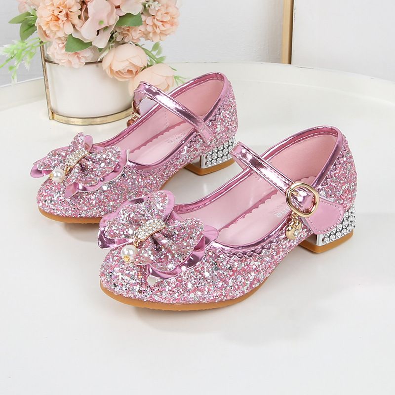 Girls' princess shoes 2023 new bow high heels middle and big children cross-border performance shoes little girl Autumn single shoes_viptrois.com