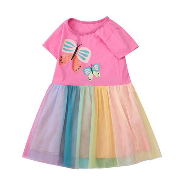 Mother & Kids Girls European And American Style Colored Yarn Dress Children's Mesh Princess Dress Cartoon Cute Round Neck Children's Clothing_viptrois.com