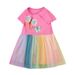 Mother & Kids Girls European And American Style Colored Yarn Dress Children's Mesh Princess Dress Cartoon Cute Round Neck Children's Clothing_viptrois.com
