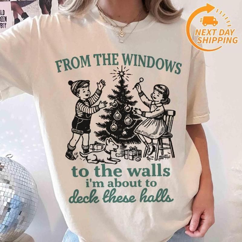Estoy A Punto Decorar Estas Salas, Camiseta Vintage Divertida Navidad Para Mujeres, Sudadera Navidad, Mezcla De Algodón_viptrois.com