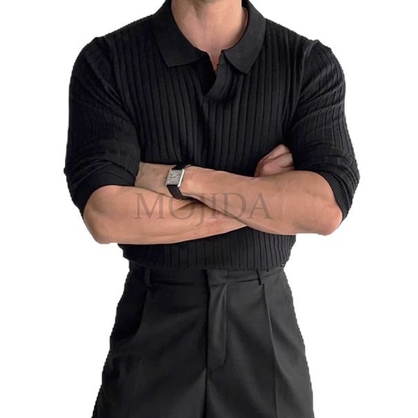 Men's Fit Polo Sweater Long Sleeve Knit Shirt V-Neck Business Casual Stretch Polyester S-2XL Fall Winter Essential_viptrois.com