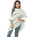 Women's Shawls Imitation Rex Rabbit Fur Collar Knitted Pullover Cape Women's Chenille Warm Striped Shawl Sweater_viptrois.com