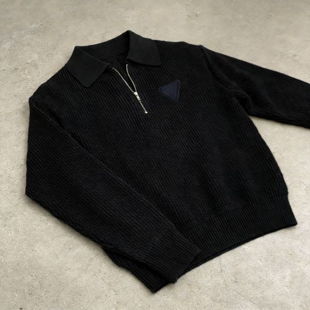 Unisex Vintage Embroidered Half-Zip Sweater – Oversized College Style Pullover With Triangle Logo (S-XXXL, Black/Grey/Khaki)_viptrois.com