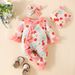 Mother & Kids Baby flower trumpet sleeve long leg romper newborn hat headscarf lace jumpsuit casual baby romper_viptrois.com