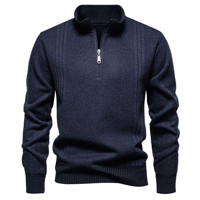 Men's Winter Knit Sweater Jacket With Stand Collar & Fleece Lining – Stylish Casual Pullover For Urban Fashion_viptrois.com