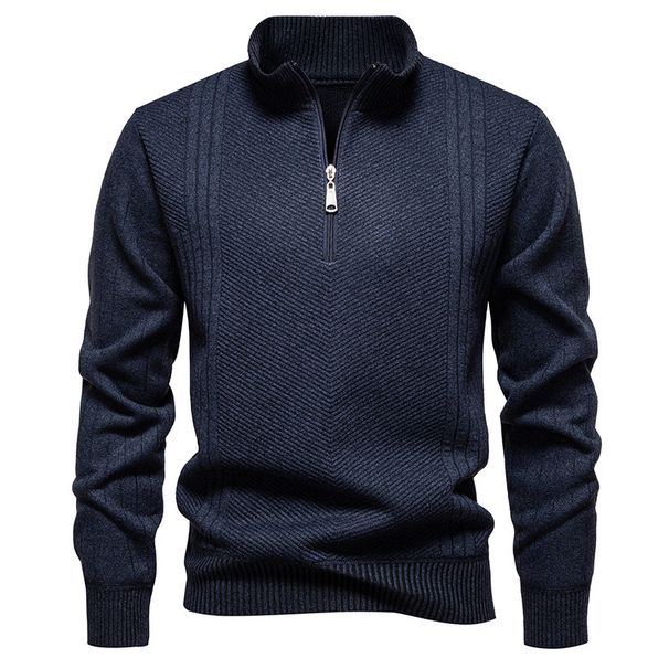 Men's Winter Knit Sweater Jacket With Stand Collar & Fleece Lining – Stylish Casual Pullover For Urban Fashion_viptrois.com